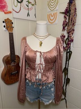 Elegant Satin Blouse with Balloon Sleeves